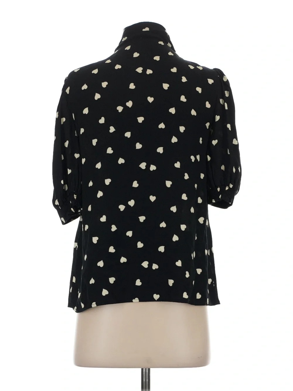 Reformation Black Heart-Print Tie-Neck Blouse